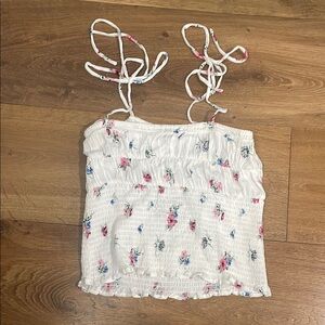 Kendall & Kylie White Floral Smocked Camisole Medium